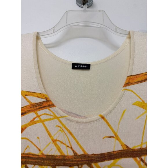 Akris Grass Print Silk Tank Top Sweater Yellow Straw Hay Stripe Sleeveless 10 - Picture 4 of 13